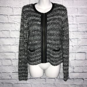 Joie Gray Black Knit Zipper Sweater